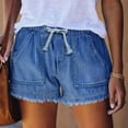 thumbnail image 2 of Nestiefly Womens Lightweight Shorts Casual Baggy Trendy Hot Pants Elastic Waist Drawstring Comfy Shorts with Pockets Dark Blue M, 2 of 8