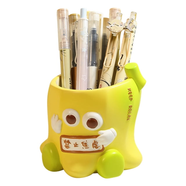 Organizador de escritorio creativo de resina con soporte para bolígrafos, dibujos animados amarillos