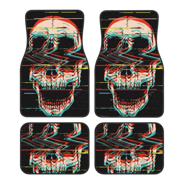 Disketp Glitch Screaming Skull for Crystal Velvet Car Mats Four-Piece Set,All-Season Automotive Protection, Vehicles, Cars, Trucks, and SUVs,Anti-Slip Design