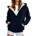 thumbnail image 3 of Arlun Zip up Hoodies Sweatshirts of Women Sherpa Fleece Lined Fall Winter Warm Hooded Jackets Casual Drawstring Cozy Fuzzy Comfortable Full Zipper Tops with Pockets Navy XXXL, 3 of 5