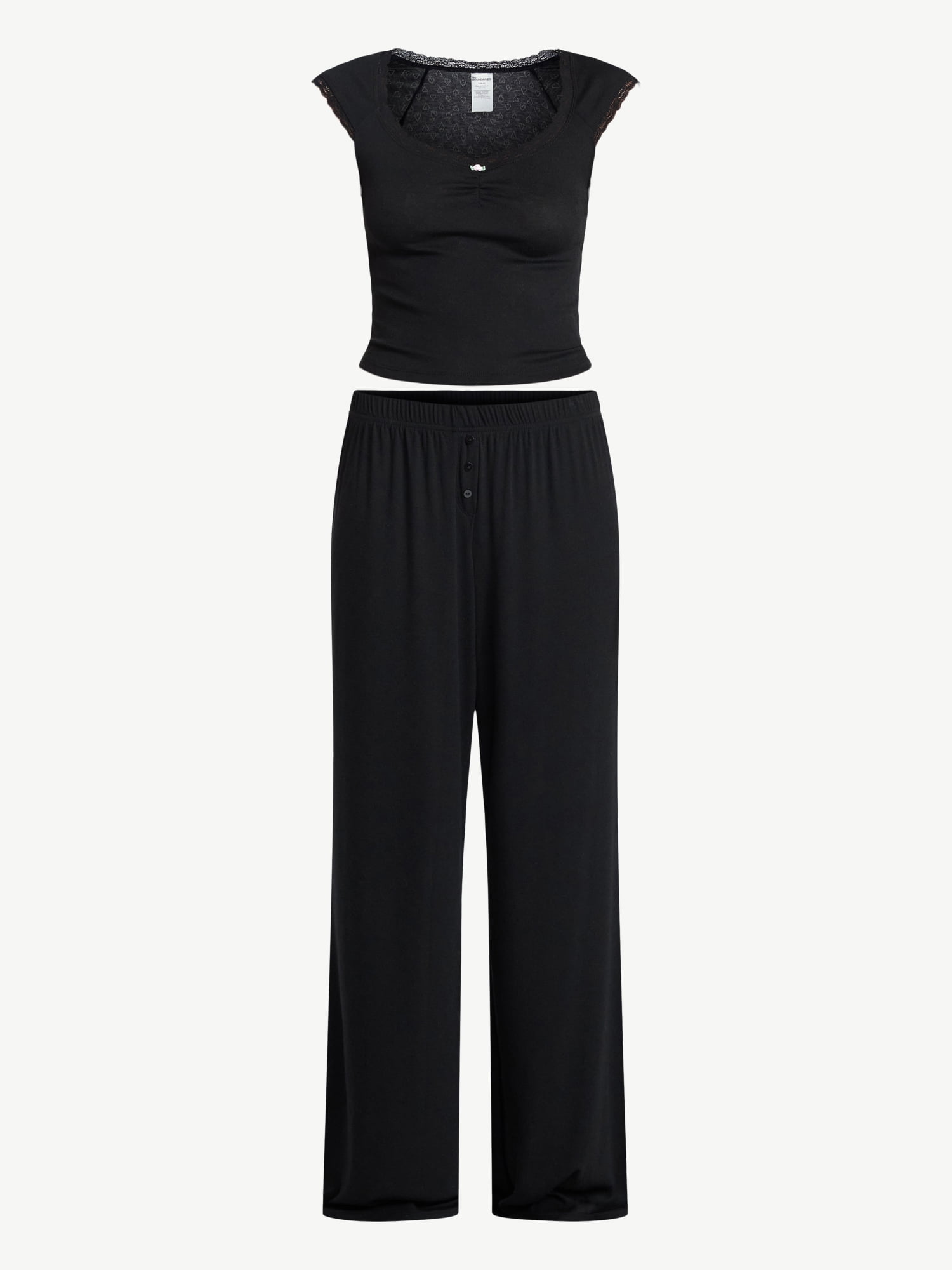 No Boundaries Sleep Pointelle Baby Tee and Pants Set, 2-Piece, Women’s XXS-3X