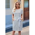 thumbnail image 6 of Women'S Summer Striped Short Sleeve T Shirt Dress Casual Tie Waist with Pockets Light Blue XXXL, 6 of 10
