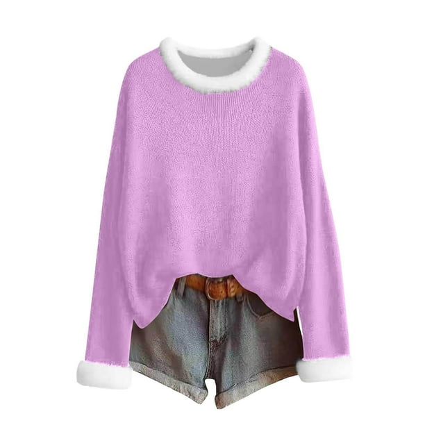 MHFRRA Camiseta Festiva de Manga Larga con Cuello y Estampado Festivo, Cómoda y Acogedora. Púrpura
