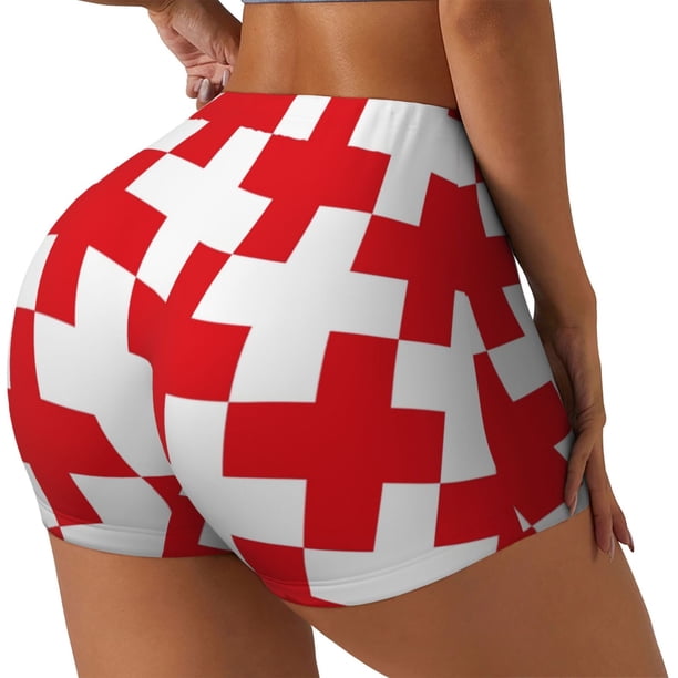 Fotbe Red Cross 1 Shorts Sin Costuras – Shorts Deportivos de Cintura Alta para Mujer, Elásticos para Gimnasio, Yoga, Running o Ciclismo-Medium