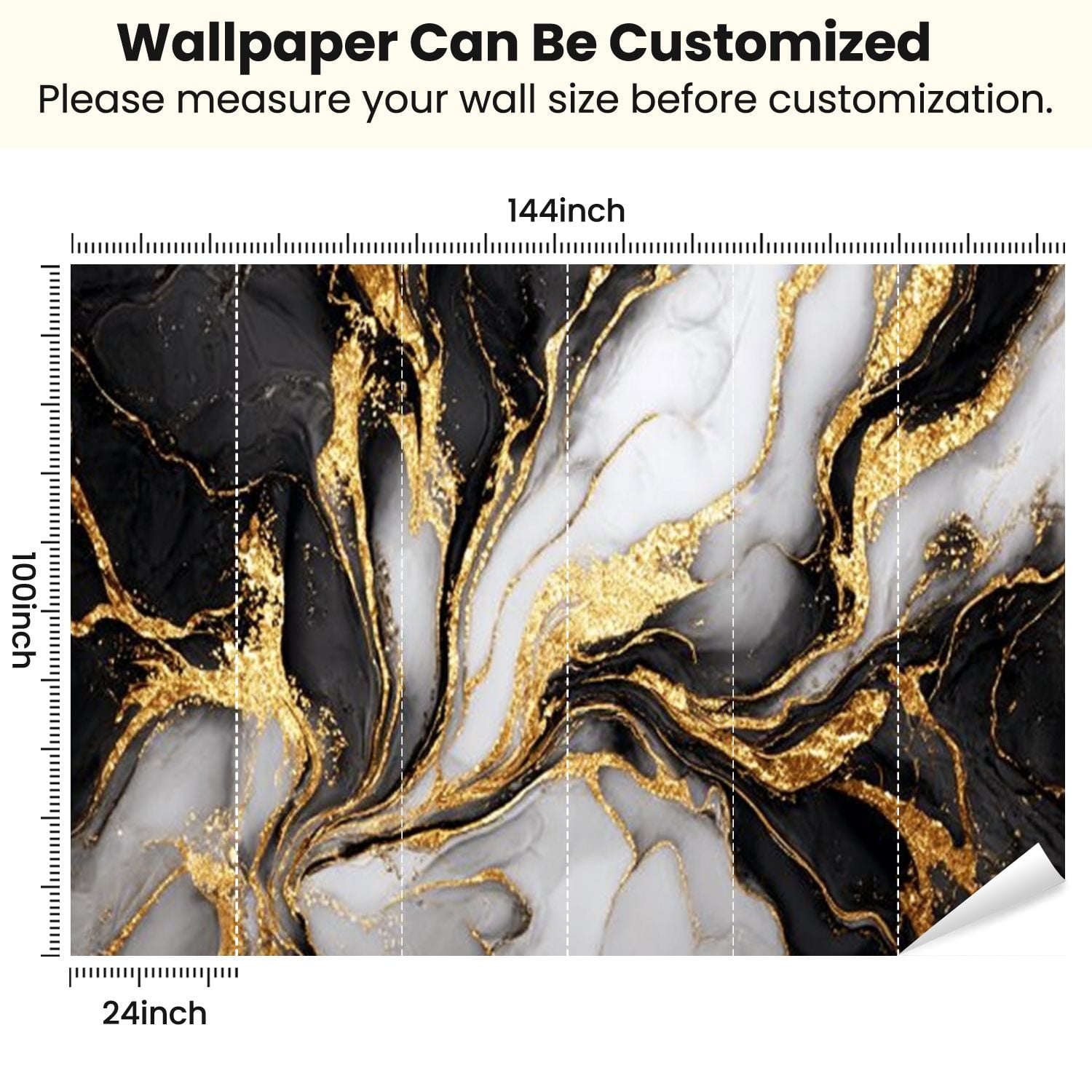Peel and Stick Wallpaper Black gold marble texture Marbled Distorted Textured Modern Art Wall Mural Decor Self Adhesive and Removable 100in x 144in