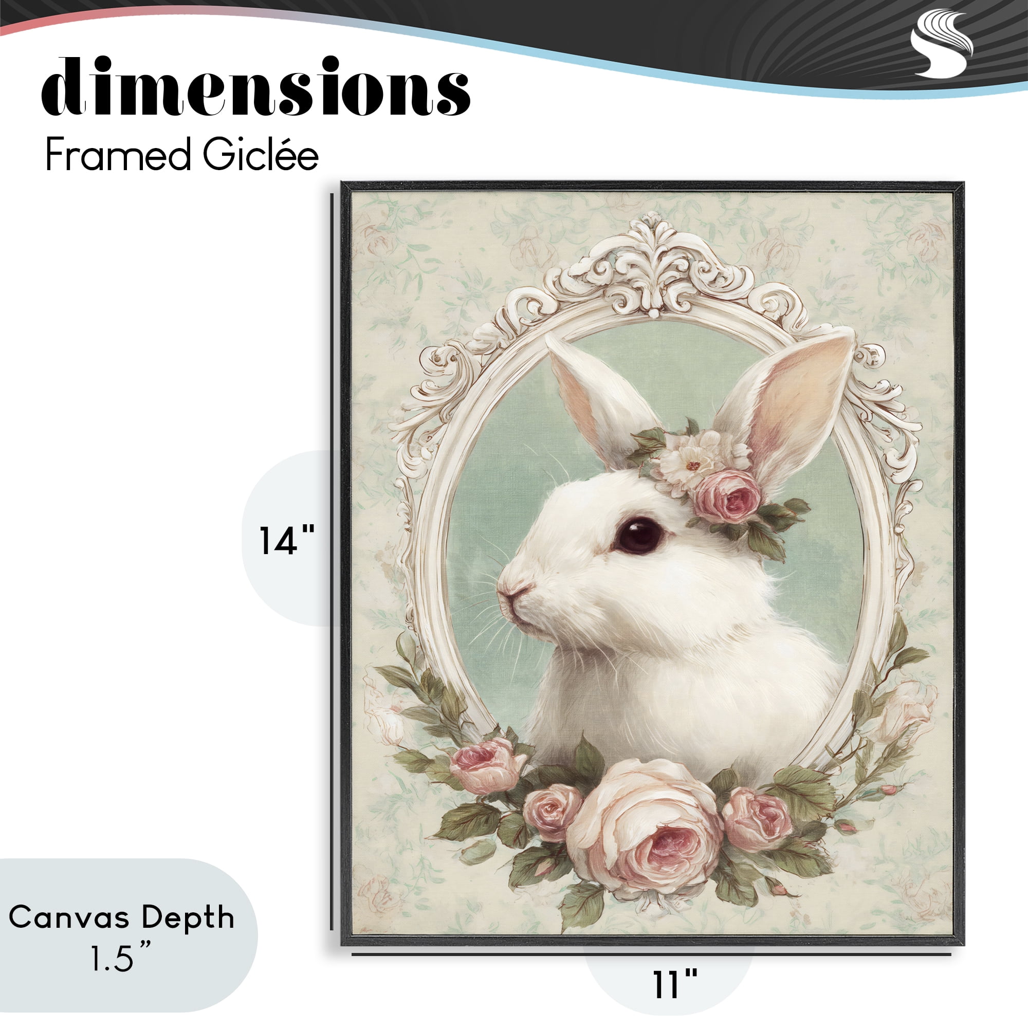 Stupell Industries Flower Fringed Bunny Portrait Black Framed Giclee Art, design by Ink Drop Loft