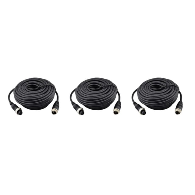 Ruiboury Heavy-duty 4Pin Video Extension Cable Wire for Bus Truck Reversing Rear View Camera Black 10M 3Set