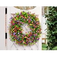 thumbnail image 3 of Purple White Flower Wreath🌈Spring Summer Artificial Floral Wreath with Green Leaves, All Seasons Front Door Wreath for Home Farmhouse Wall Decor(16/17.7/19.6 Inch), 3 of 9
