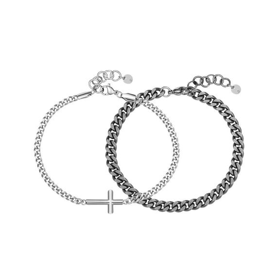 Believe by Brilliance Men's Curb Chain and Cross Bracelet Set, 8 1"