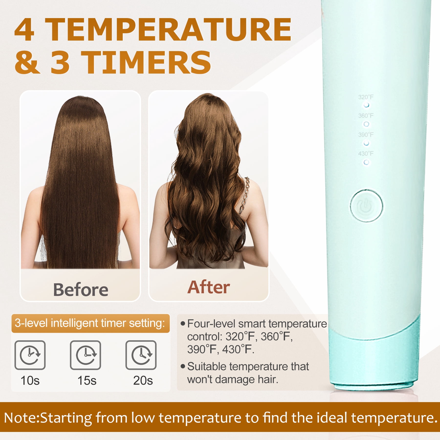 BILITOK Auto Hair Curler, Automatic Curling Iron with 4 Temperature & 3 Timer, Automatic Shut-Off, Anti-Scald, Anti-Tangle Rotating Curling Wand for Hair Styling Blue