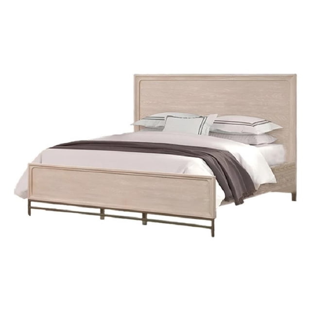 Lit Grand Rozie avec Tête de Lit Style Panneau - Bois Massif Chêne Clair Brun