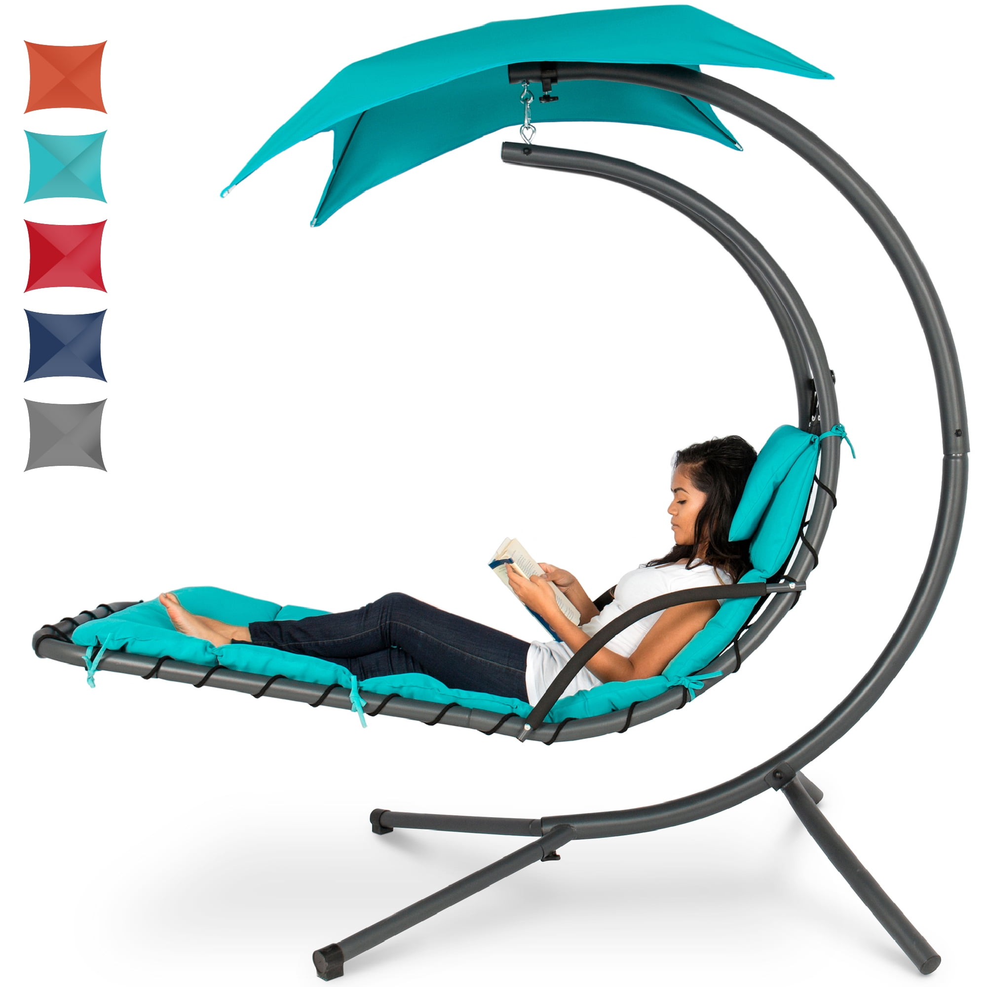 Best Choice Products Hanging Curved Chaise Lounge Chair Swing for Backyard, Patio w/ Pillow 