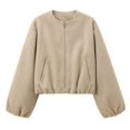 thumbnail image 3 of Chaqueta Corta Informal con Cremallera para Mujer, Estilo Universitario, Abrigos de Moda con Bolsillos de Ribete Caqui S, 3 of 7