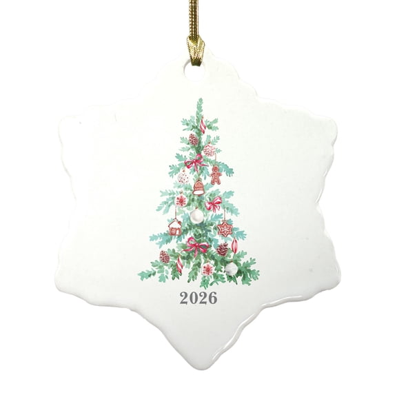 2026 Gingerbread Christmas Tree Ceramic Watercolor Tree With Candy And Cookie Design Holiday Keepsake Gift Snowflake Ornament