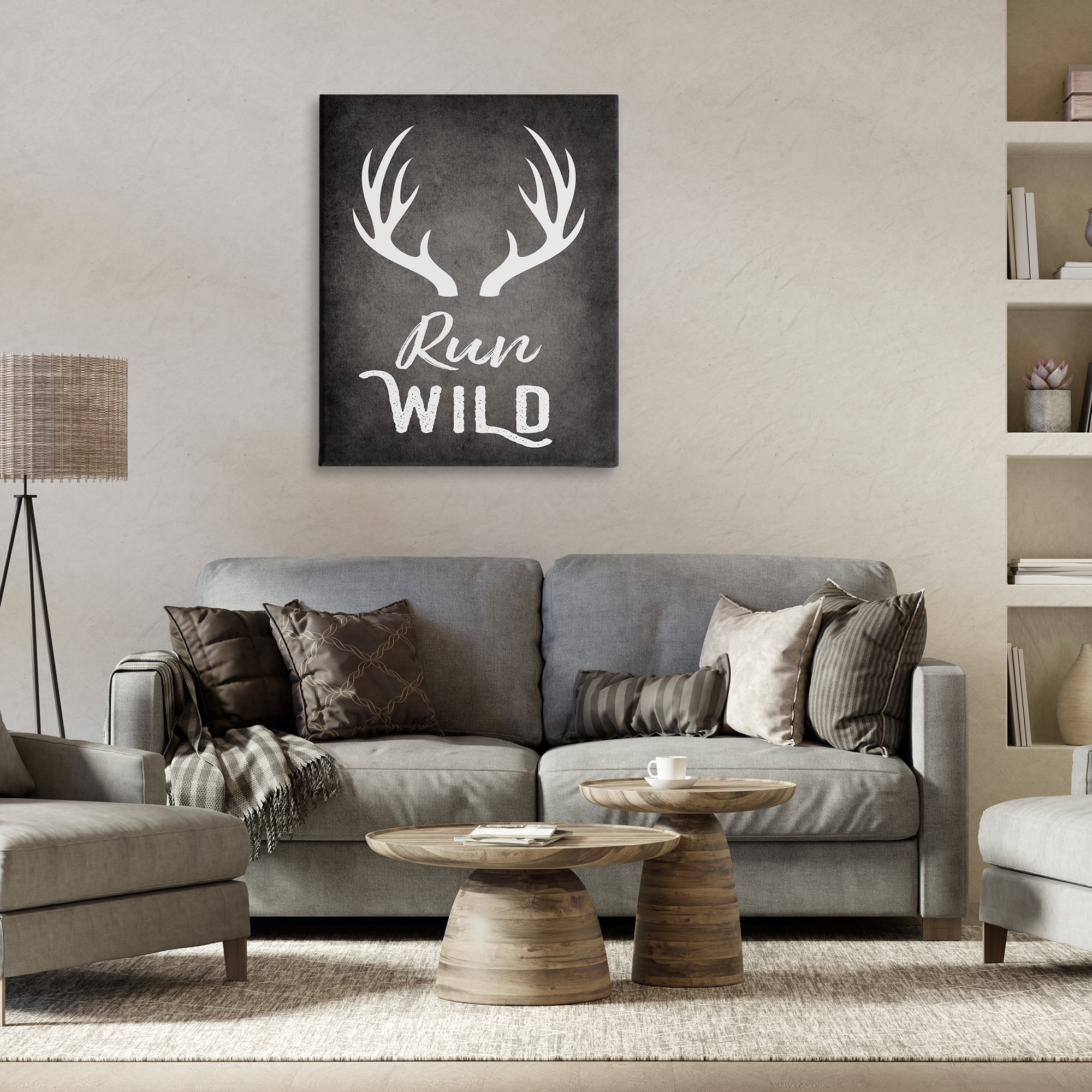 Stupell Industries Run Wild Antlers Typography Painting Gallery Wrapped Canvas Art Print Wall Art, 30 x 40