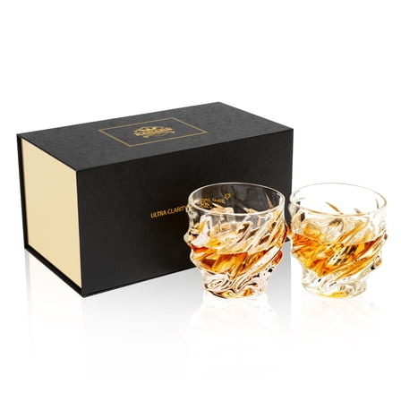 KANARS Old Fashioned Whiskey Glasses - Set of 2 Bourbon Glass 10 oz with Luxury Box - Ultra Clear Crystal Rocks Barware for Scotch, Irish Whisky, Rum and Cocktail, Christmas Gift for Men