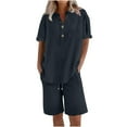 thumbnail image 2 of BRDFRL Womens Short Sets 2 Piece Linen Set with Button Down Short Sleeve Shirt & Wide Leg Shorts Loose Fit Soft Material Perfect for Summer​ Dark Gray 2XL, 2 of 7