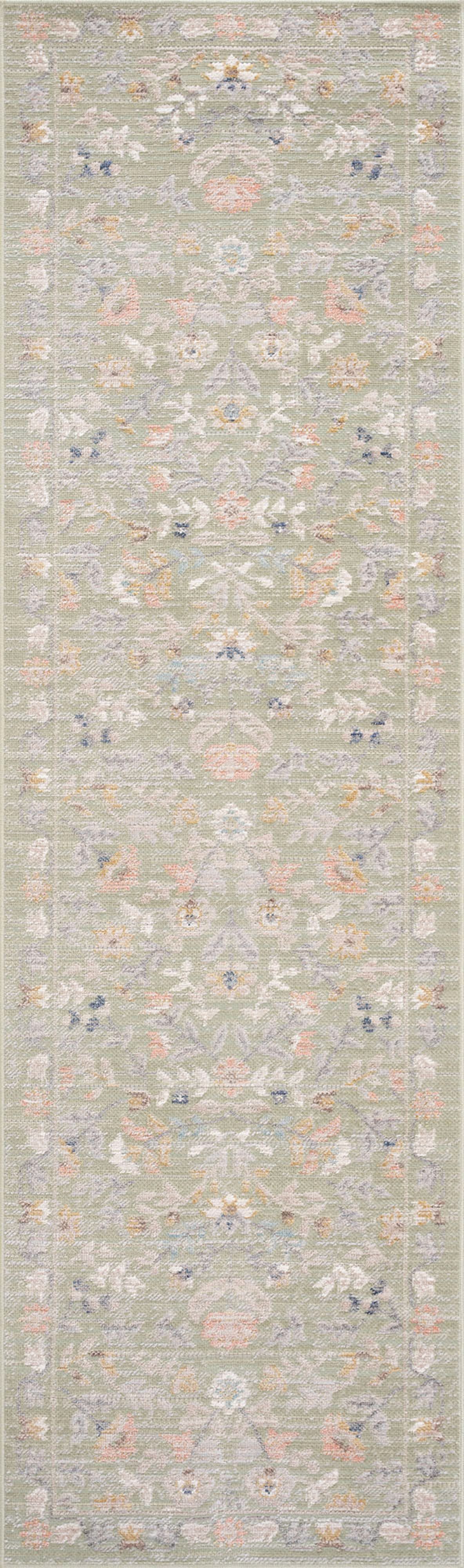 Crestwood Traditional Oriental 2x8 Sage and Gold Polyester Indoor Runner Rug, 2'3'' x 7'7''