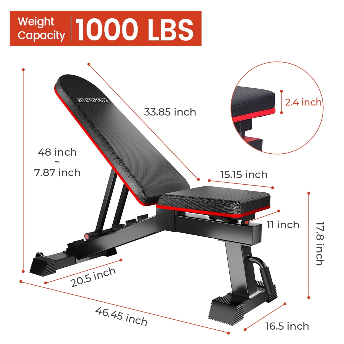 Relifesports Adjustable Weight Bench for Full Body Workout Bench Press, 660LBS Adjustable Weight Bench for Home Gym Fitness Strength Training