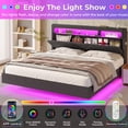 thumbnail image 4 of Floating King Bed Frame with LED Light and Charging Station,King Size Platform Bed with Hidden Storage Headboard,No Box Spring Needed, Dark Grey, 4 of 8