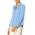 thumbnail image 5 of INSPIRE CHIC Women's Elegant Shirts V Neck Point Collar Long Sleeve Smooth Satin Blouse S Light Blue, 5 of 9