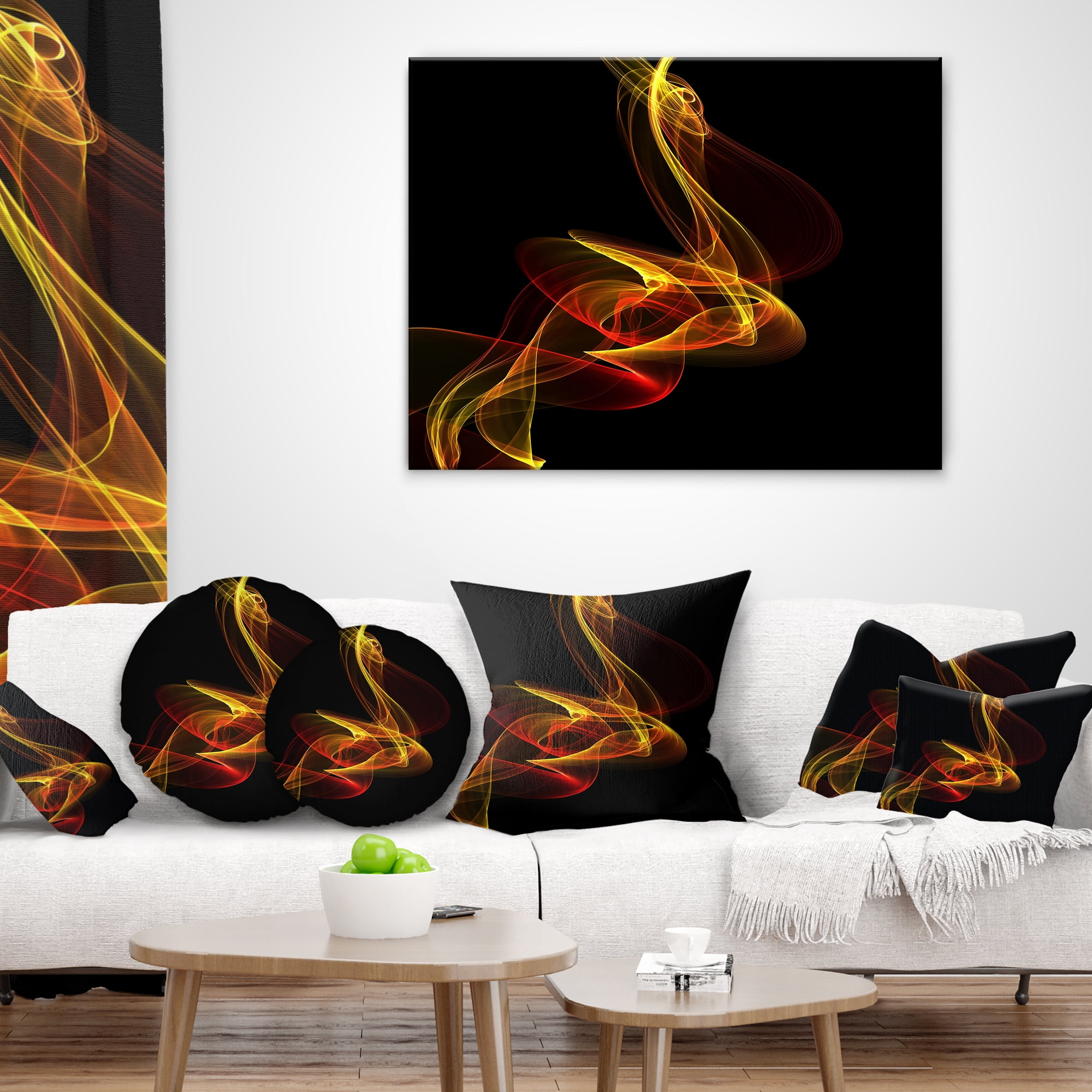 Designart Red Yellow Twisted Waves Fractal - Abstract Throw Pillow - 12x20
