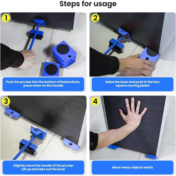 ShenMo Kit de Levage de Meuble 5 Pièce Monte-Meubles Leve Meuble roulettes  pour Sofa Machine à Laver Garde-Robe Réfrigérateur Piano(Bleu) 