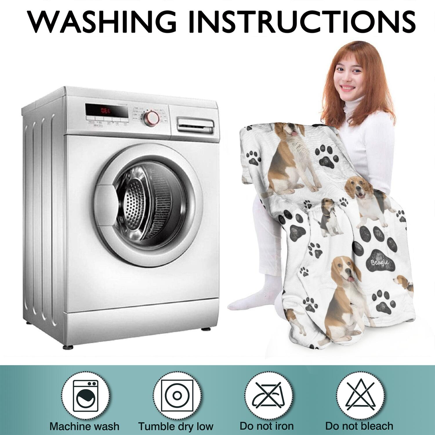 Beagle Dog and Footprints Wearable Oversized Blanket,Wearable Blanket Hoodie for Adults,Cozy Hooded Blankets with Super Pockets,Super Warm Fuzzy Pullover for Women & Men