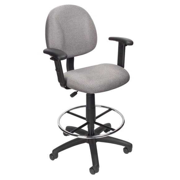 Boss Office Contoured Comfort Rolling Fabric Drafting Stool with Arms in Gray