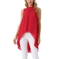 thumbnail image 1 of INSPIRAR CHIC Blusas sin mangas de gasa para mujer con cuello alto, lazo en la espalda, dobladillo asimétrico, camiseta de verano, L rojo, 1 of 6
