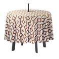 thumbnail image 1 of Vargottam Indoor/OutdoorRoundTablecloth 58 InchTablecloth With Umbrella Hole & Zip, Waterproof TableCloth, TableCovers For Backyard Table -White & Brown, 1 of 7