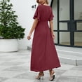 thumbnail image 4 of Lenago Robes d'Été Grande Taille pour Femmes Mode Femmes Été Décontracté Col en V Uni Manches Courtes Robe à Boutons Fête Plage Robes en Liquidation, 4 of 8