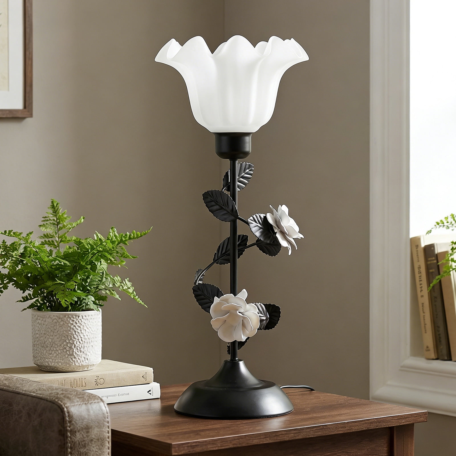 SUNMORY 17.72” Table Lamp Set of 2, Elegant Rose Lamps with 3 Color Temperature, Table Lamps for Living Room, Bedside Nightstands Lamps for Bedroom, Metal Flower Design & Sturdy Base, Black