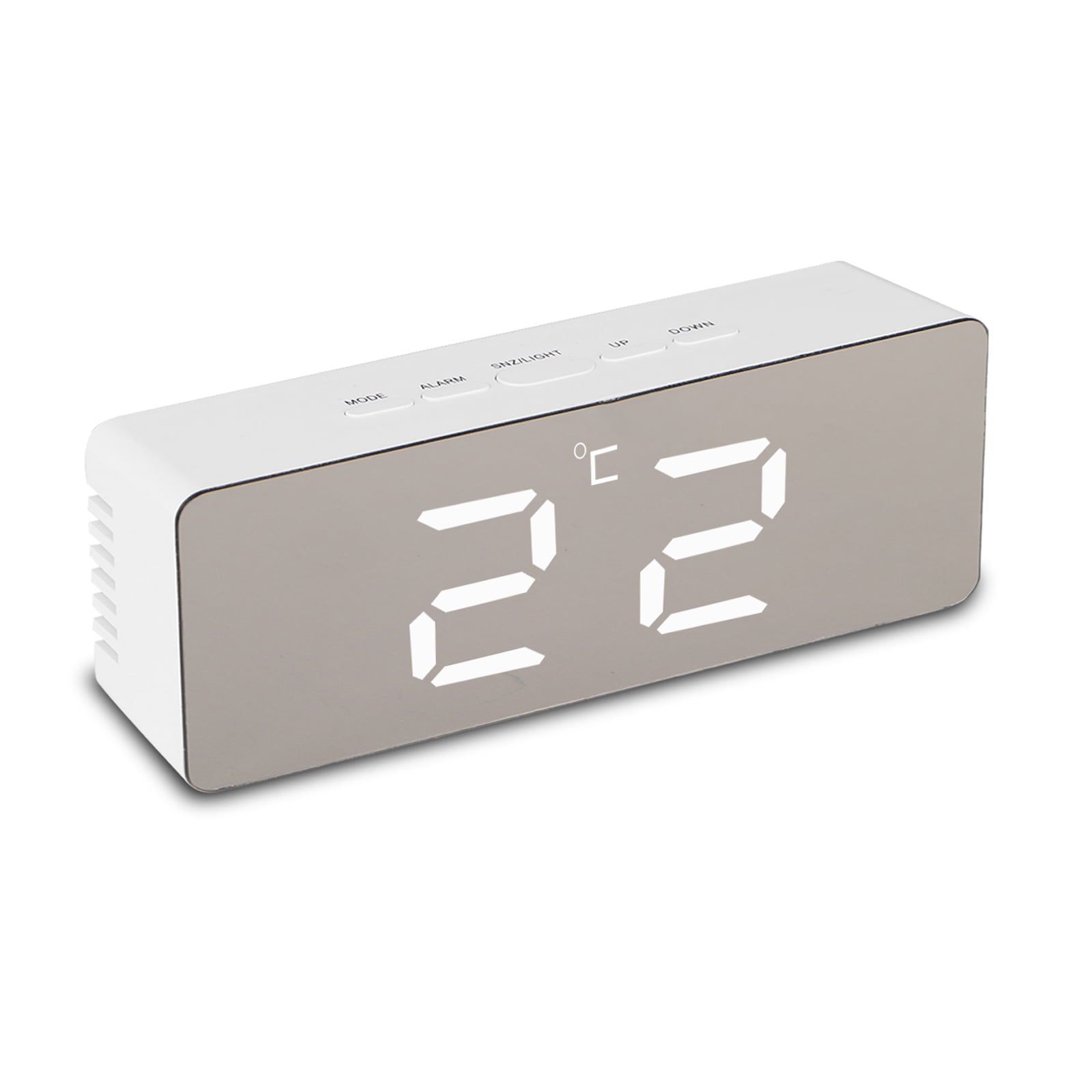 LED Digital Alarm Clock Night Light Thermometer Display Mirror Snooze USB Power 