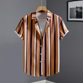 thumbnail image 2 of Hinvhai Men's Casual Striped Shirts Button Down Short Sleeve Blouse Summer Hawaiian Shirt Orange XL(XL), 2 of 7