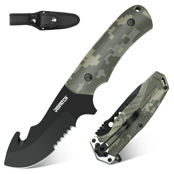 Dispatch 8.39" 2PCS Fixed Blade Knife, Hunting Knife Set ,Folding Knife Set with Nylon Sheath, EDC Knife