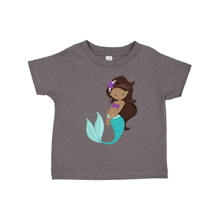 

Inktastic African American Mermaid Brown Hair Starfish Gift Toddler Toddler Girl T-Shirt