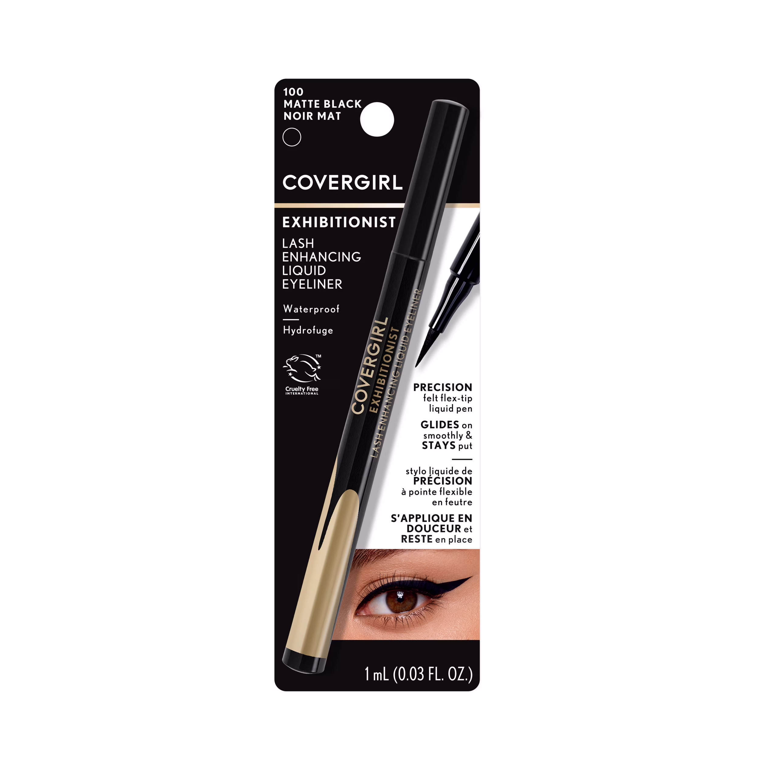 COVERGIRL Exhibitionist Lash Enhancing Liquid Eyeliner, 100 Matte Black Waterproof, 0.3 fo