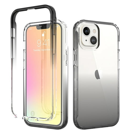 Elehold Ultra Clear Crystal for iPhone 14 Plus 6.7 inch, Gradient Color Top and Clear TPU Design with Shockproof Anti-yellow Dustshock, Black