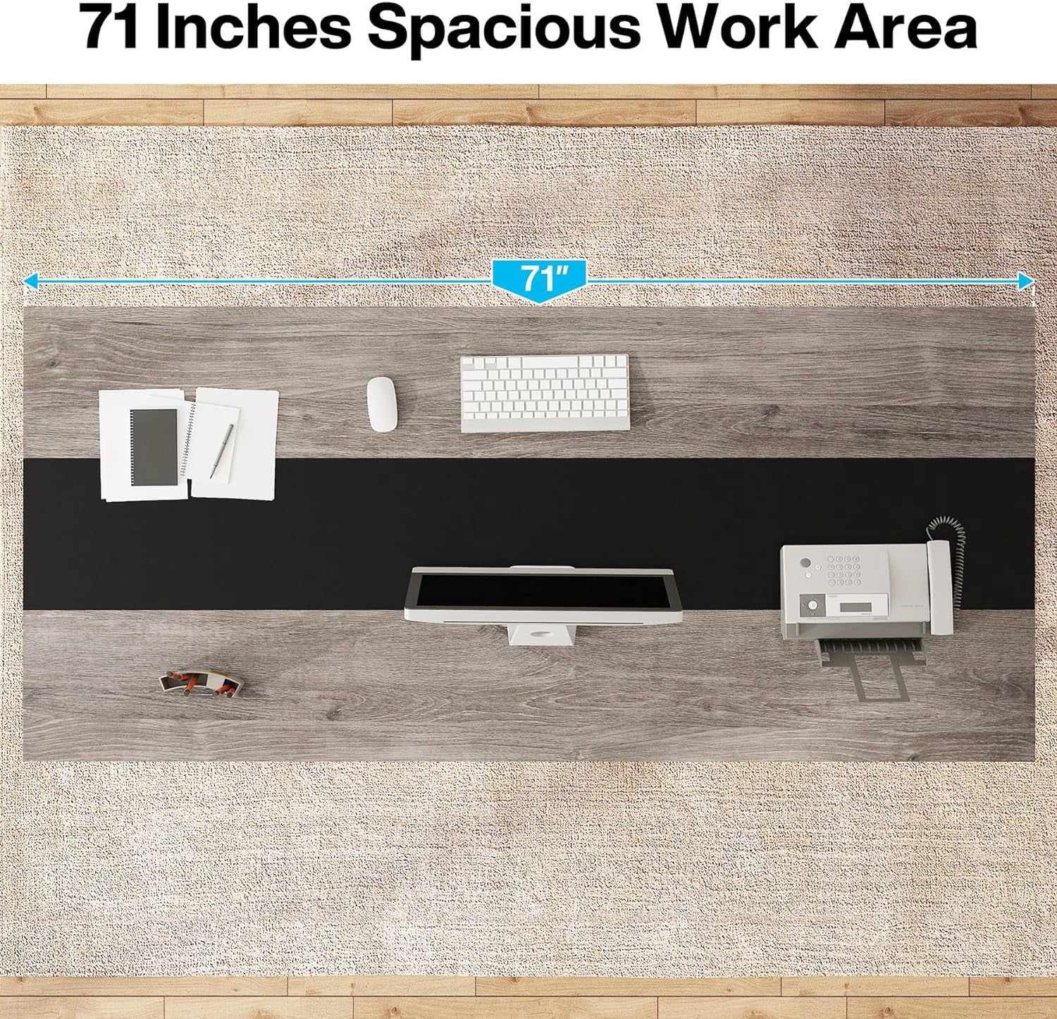 Finmind Executive Office Desk, Large Workspace, Modern Adult Writing Table, 70.87" L x 33.46" W x 29.92" H (Grey & Black)