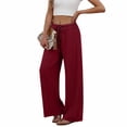 thumbnail image 3 of ClodeEU Women's Elastic Waist Wide Leg Pants,Casual Loose Fit Lounge Trousers with Pockets Wine,Women's Plus M, 3 of 6