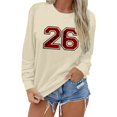 thumbnail image 3 of Womens Sweaters Basic Fall Pullover Sweatshirt with Letter Print Round Neck Layering Top Comfort Fit Chandail Femme Beige M, 3 of 7