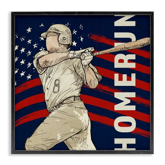 Patriotic Home Run Baseballer Black Framed Giclee Art, design by LightBoxJournal
