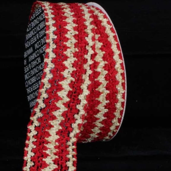 The Ribbon People Red and Beige Chevron Wired Craft Ribbon 2.5" x 20 Yards