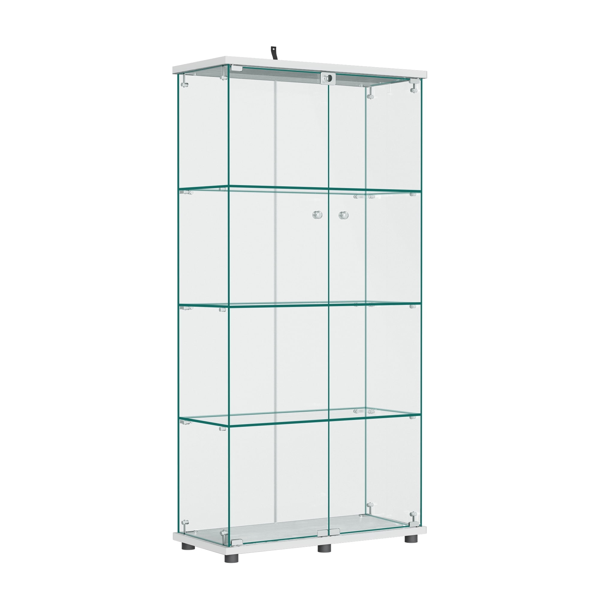 MAYEERTY Glass Display Cabinet 4 Shelves with Double Door, Floor Standing Glass Bookshelf, 64.7"×31.7"×14.3", White