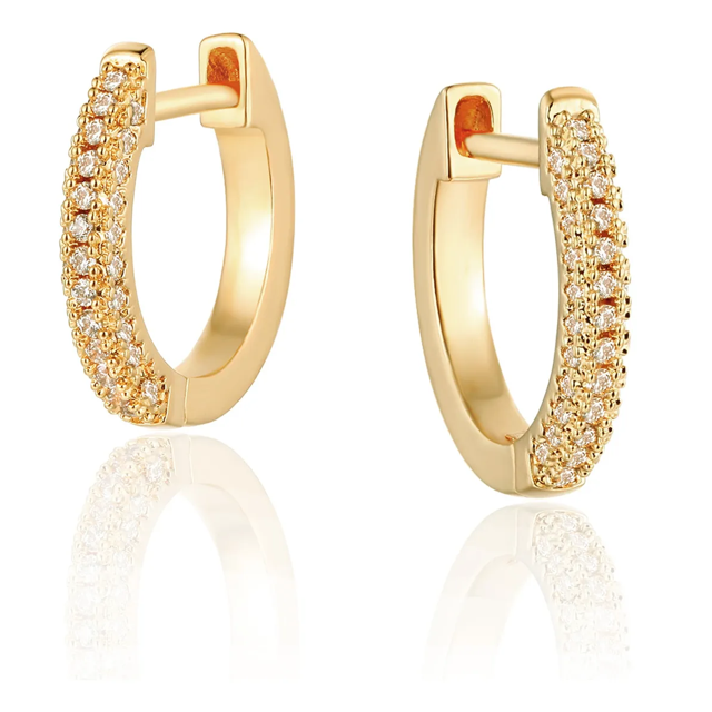 Aretes Elegantes Con Tres Filas De Zirconias Regalo Xtellar Dorado