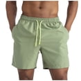 thumbnail image 2 of Mens Swim Trunks Men's Casual Color Beach Shorts Multi-Pocket Outdoor Swim Trunks with Drawstring Elastic Waist Quick-Dry 4 Inch Length Summer Pants for Vacation Travel Army Green L, 2 of 6