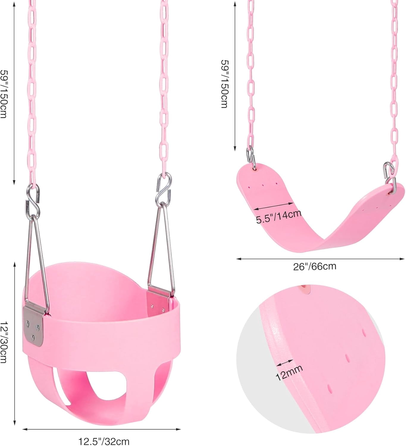 RedSwing High Back Full Bucket Swing with Heavy Duty Swing Seat Combo Pack (Triangle and Chain Dip), Tree Straps Included, Pink