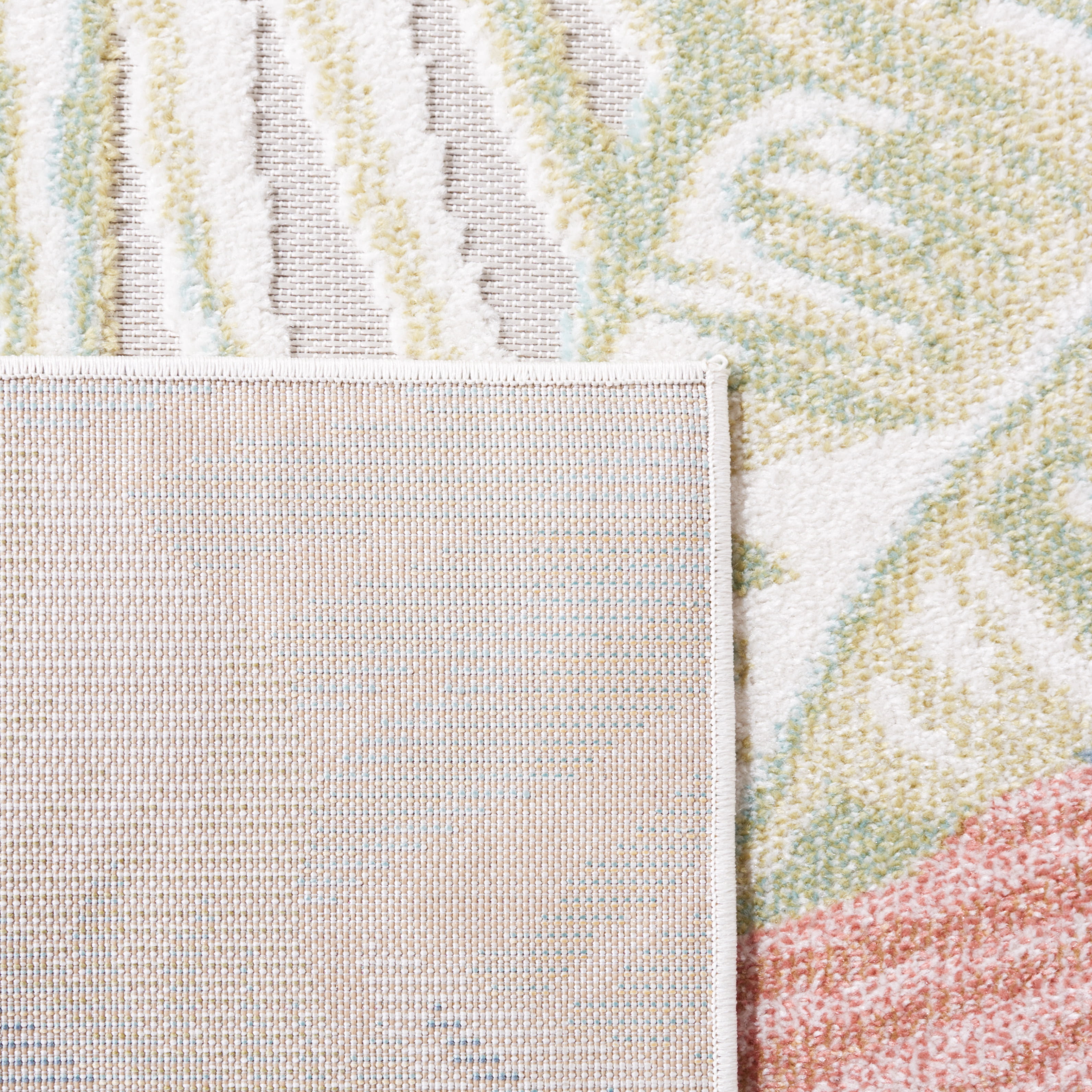 SAFAVIEH Sarasota Olivia Botanical Indoor/Outdoor Area Rug, Light Green/Beige, 5'3" x 7'7"