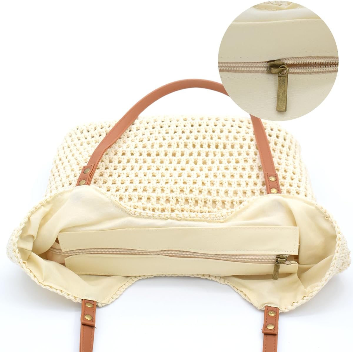 CAILDANL Boho Crochet Summer Handbag Handmade Cotton Rope Knit Shoulder Bags for Women Bohemia Tote for Travel